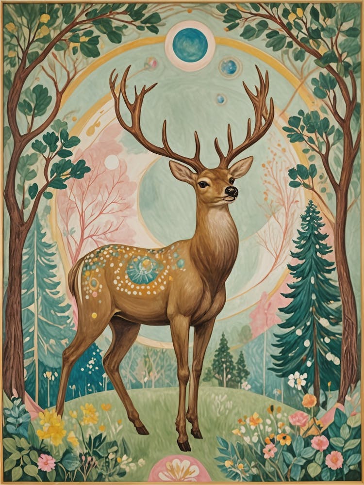 Whimsical Pastel Deer In The Forest
