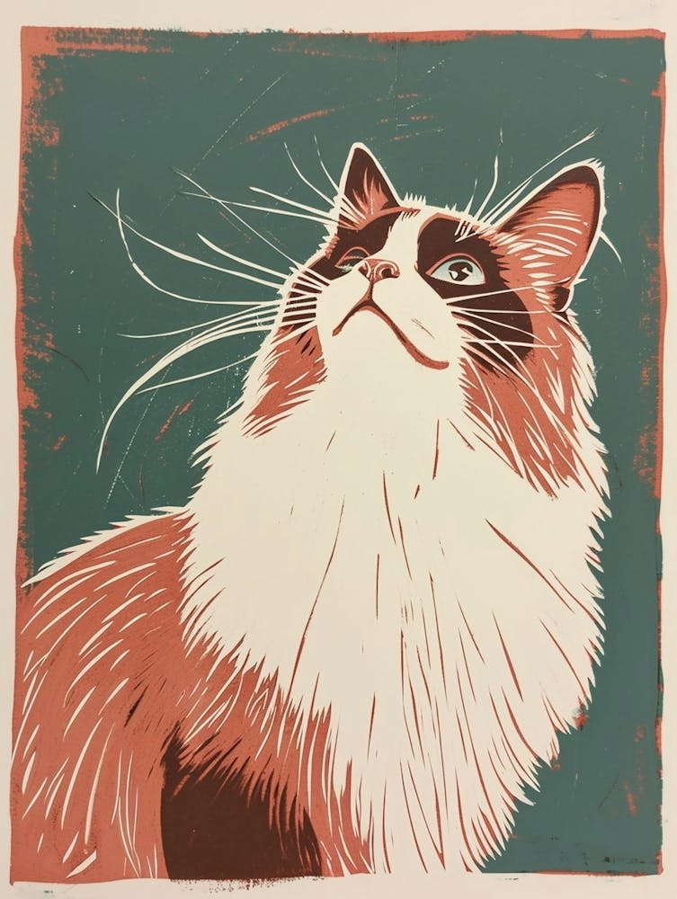 Ragdoll Cat Linocut Blockprint 4