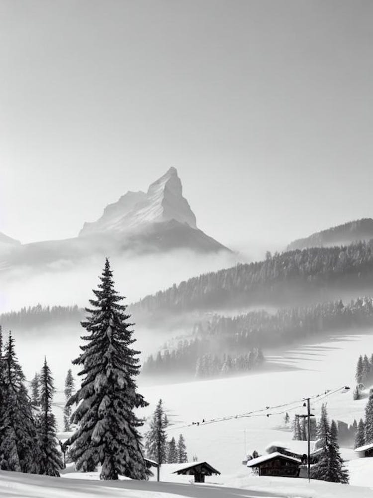 Zermatt, Schweiz Schwarz-Weiß Ski-Poster