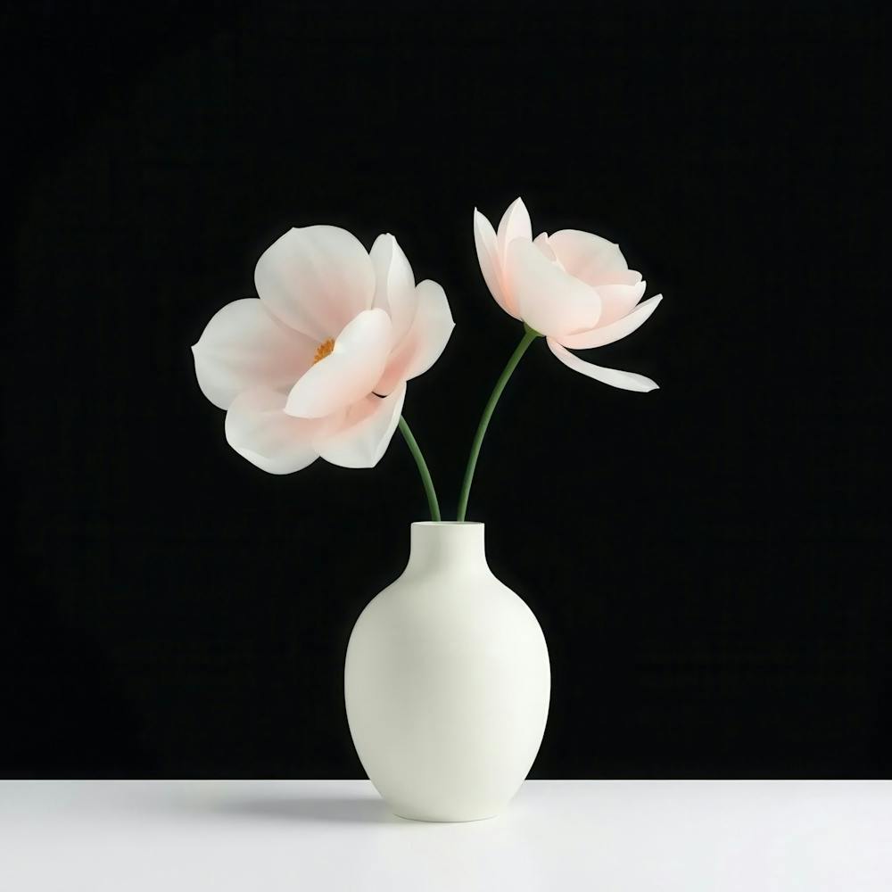 Two Pink Flowers In A Vase