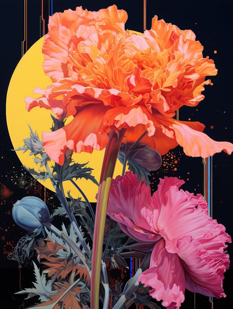 Surreal Florals Carnation Dianthus 5 Flower Painting