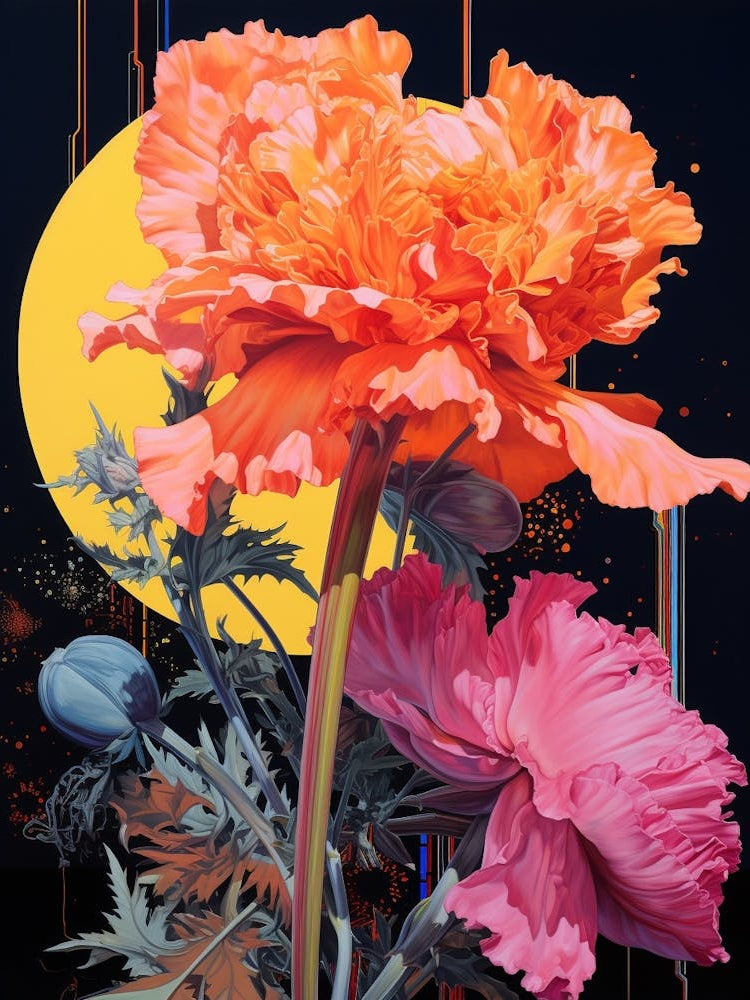 Surreal Florals Carnation Dianthus 5 Flower Painting