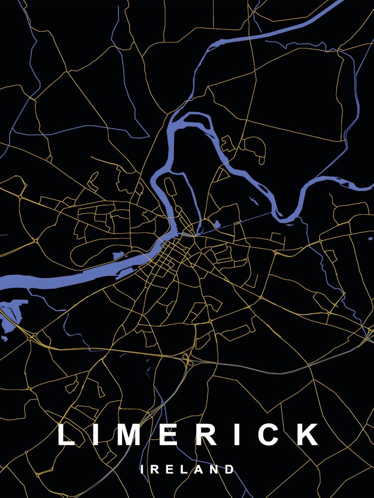 Limerick Ireland City Map Black and Gold