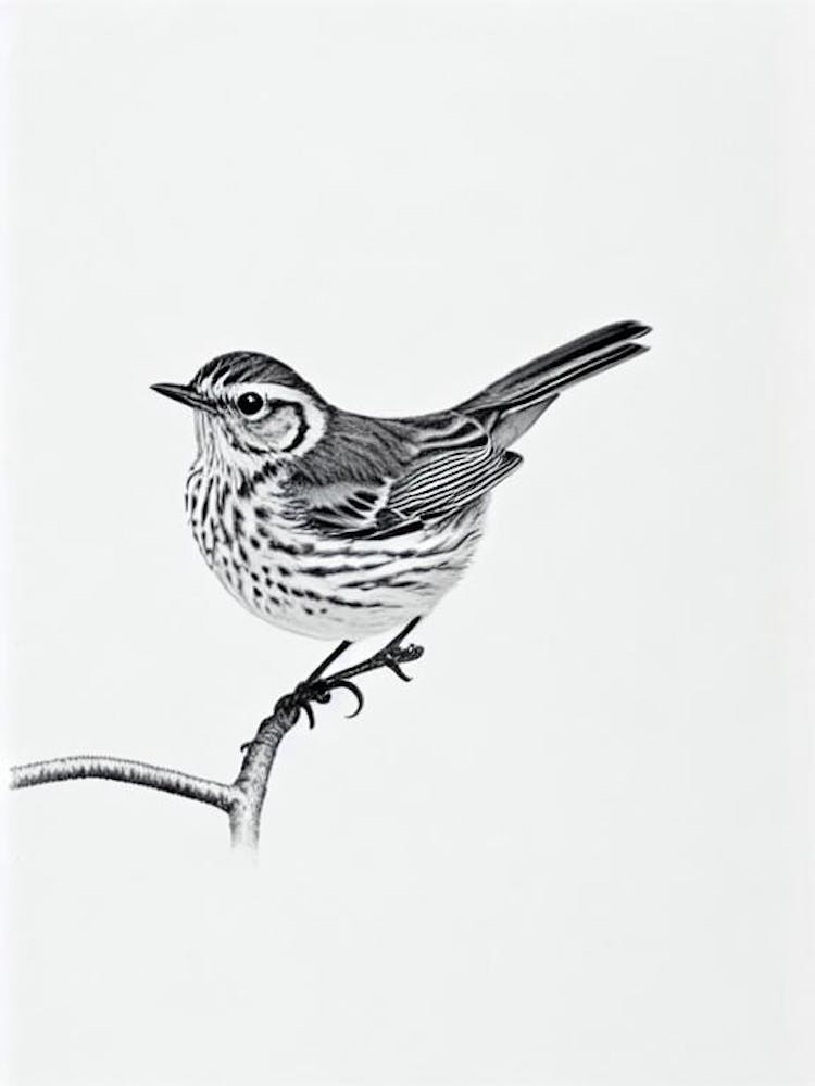 Hermit Thrush B&W Pencil Drawing 3 Bird