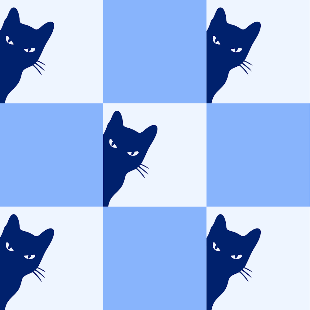 Playful Checker Board Cat Peeping Pattern 2 In Black Beige 02 1