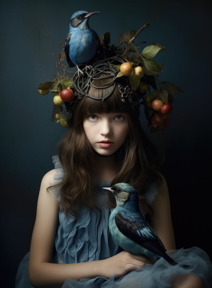 Girl With Birds On Her Head