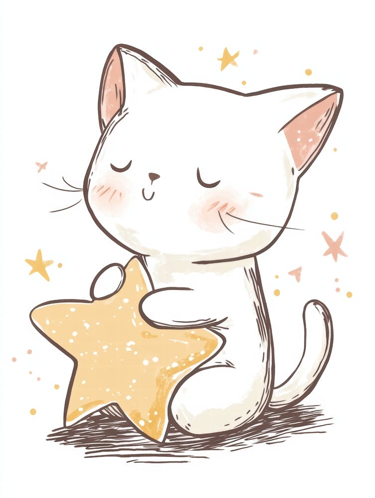 Cute Cat With Star.Generated AI. Wall 3