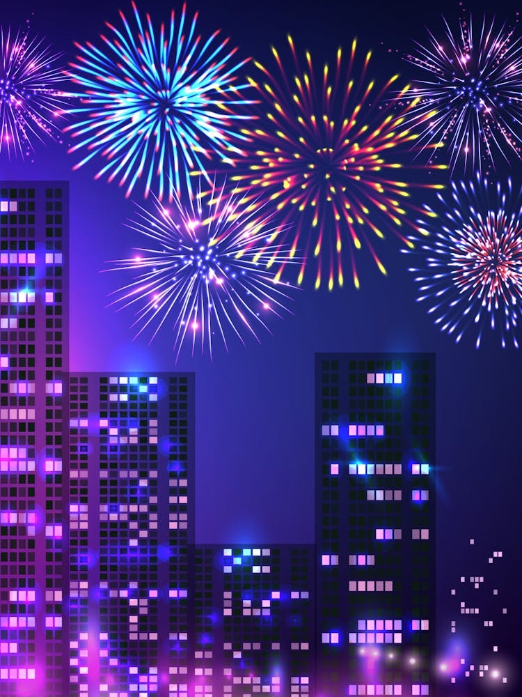 Synthwave Neon City - Fireworks [synthwave/vaporwave/cyberpunk] — aesthetic poster, retrowave poster, neon poster