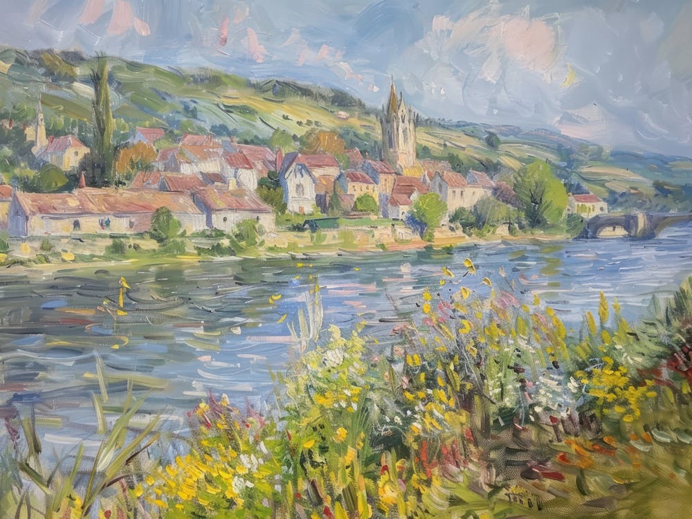 Tranquil Waterside Paradise Painting Inspired By Paul Cezanne