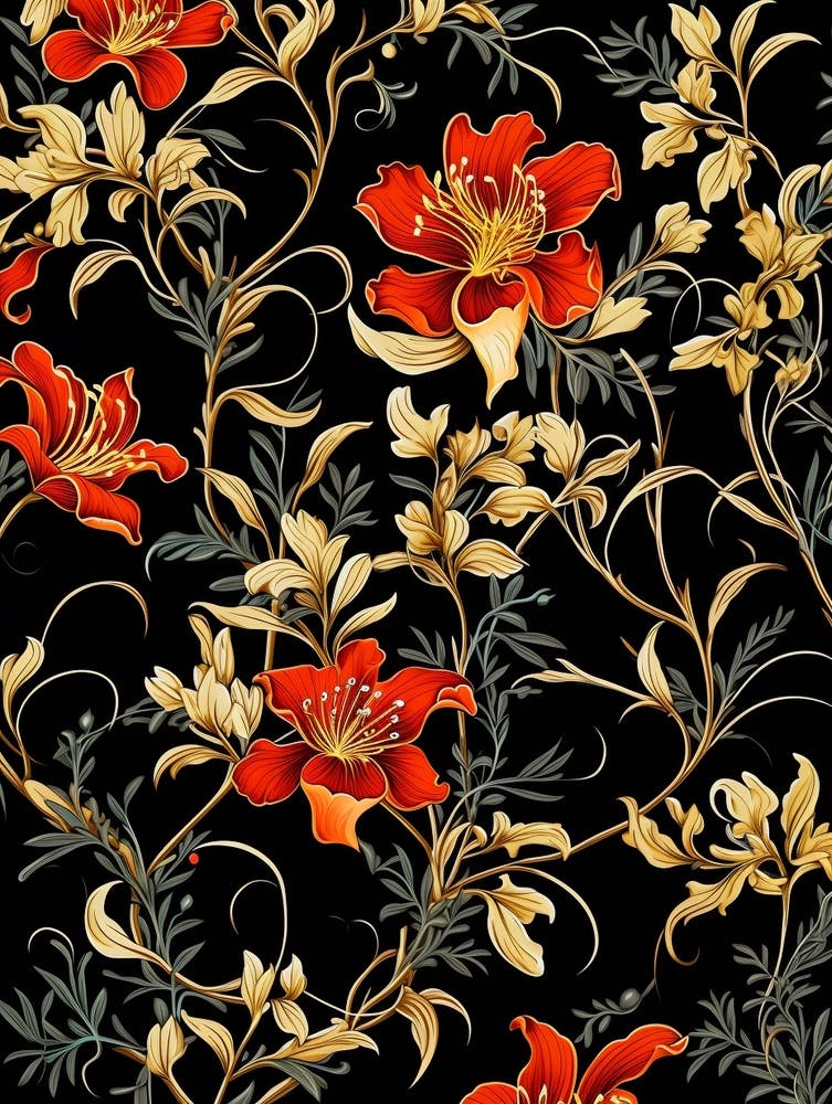 Winter Honeysuckle 1 William Morris Style Winter Florals