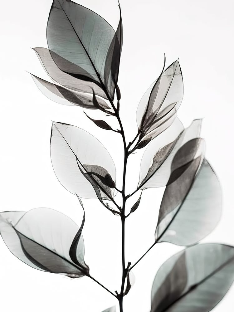 Leaf On A Branch Black And White Flower Silhouette