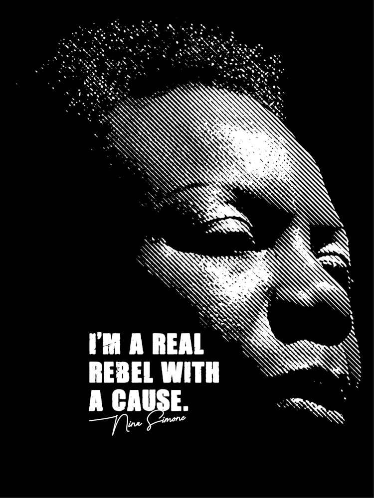 Nina Simone American SInger with Quote in Black White Line Art
