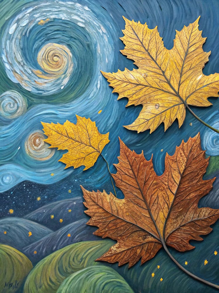 Surrealist Fall Leaf Painting in the Style of Van Gogh