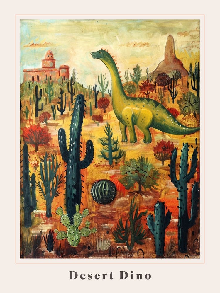 Abstract Dinosaur In The Desert Painting 4 Poster