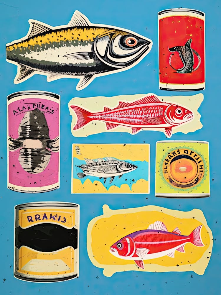 Vintage Tinned Fish, Sardines Illustration