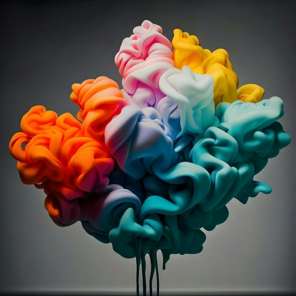 Abstract Long Cloud Of Colourful Smoke On A Grey (2)