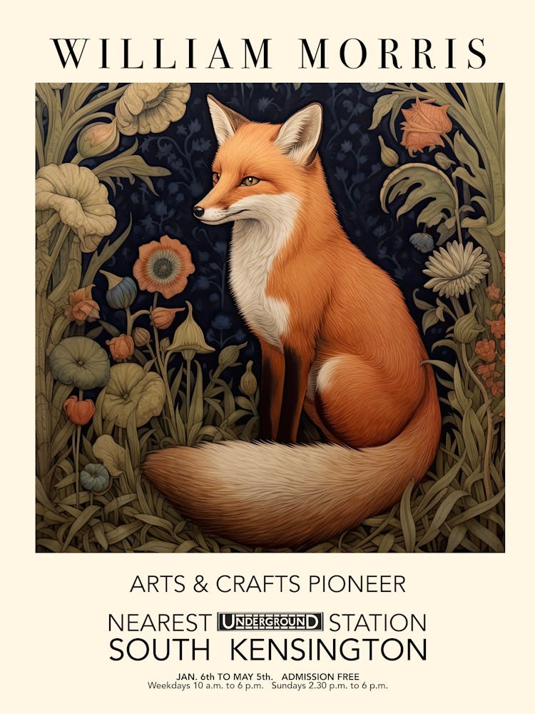 William Morris Print Exhibition Poster Red Fox
