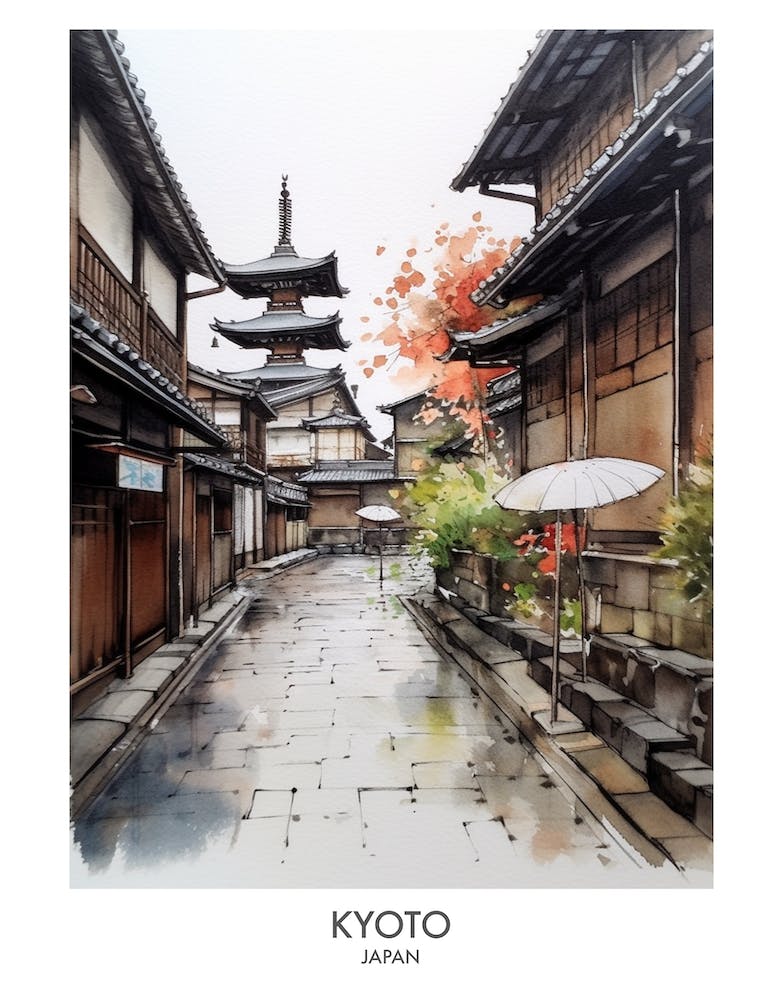 Kyoto 2 Affiche de Voyage à l'Aquarelle