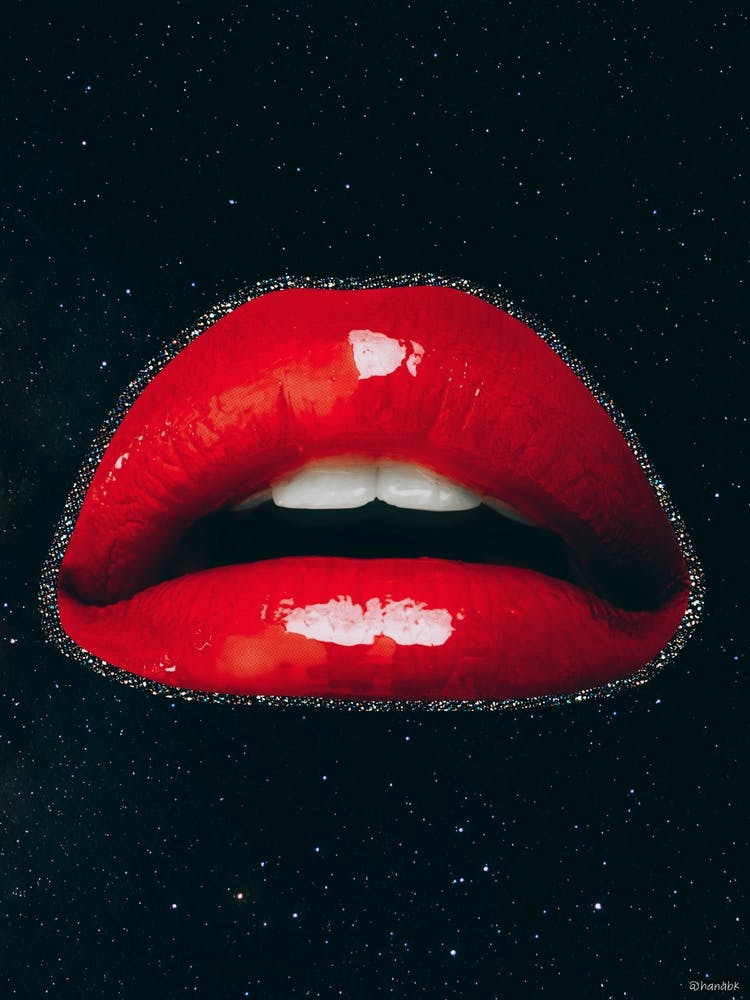 Stars Kiss Glitter Collage Art Red & Black