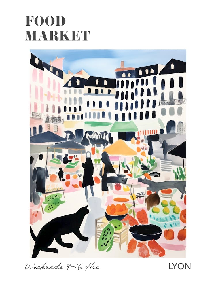 The Food Market In Lyon 3 Illustration Poster