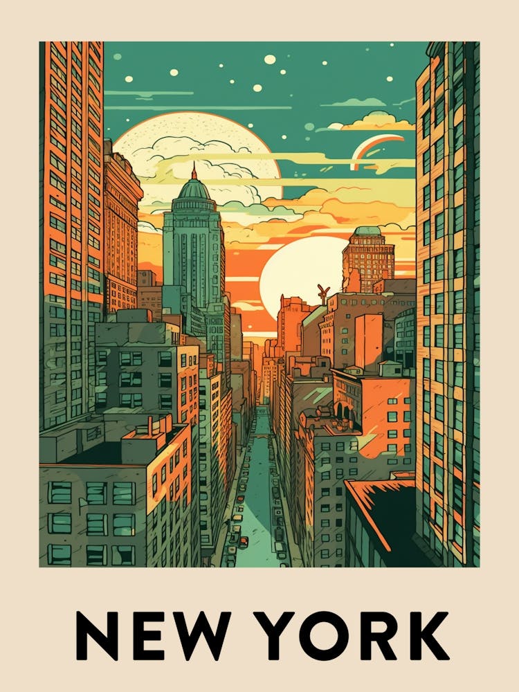 New York 3 Vintage Travel Poster