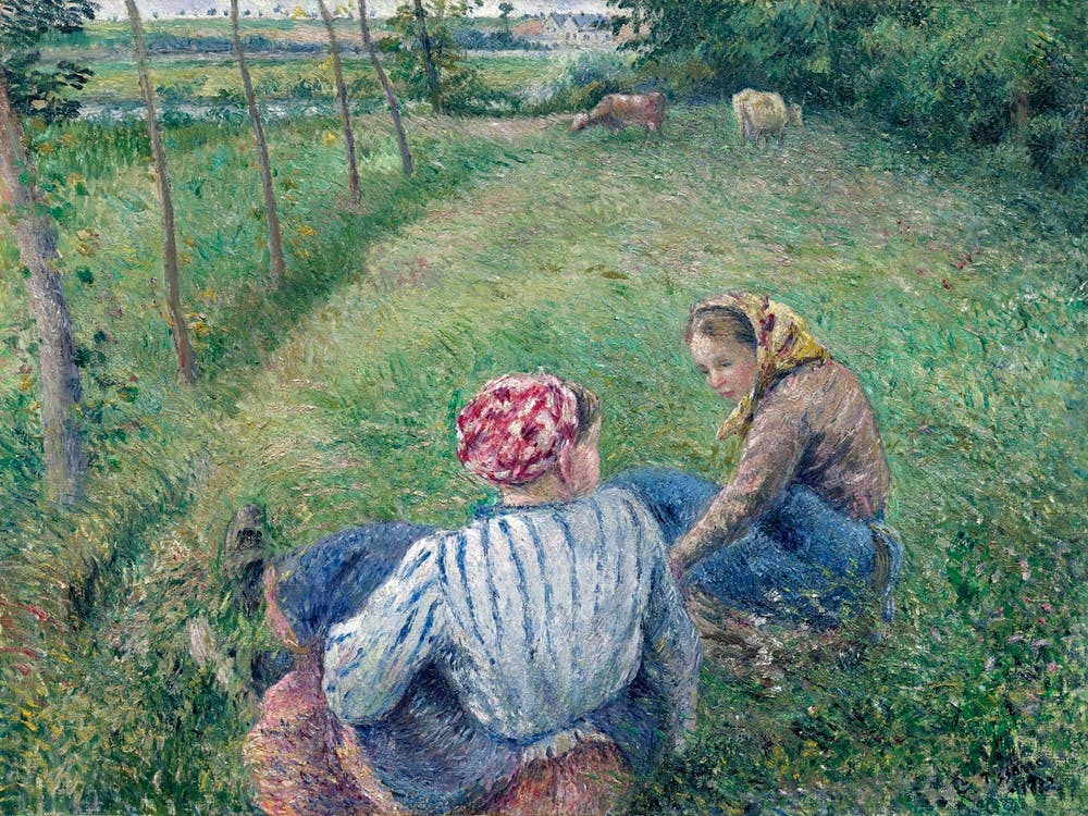 Young Peasant Girls Resting In The Fields Near Pontoise (1882), Camille Pissarro