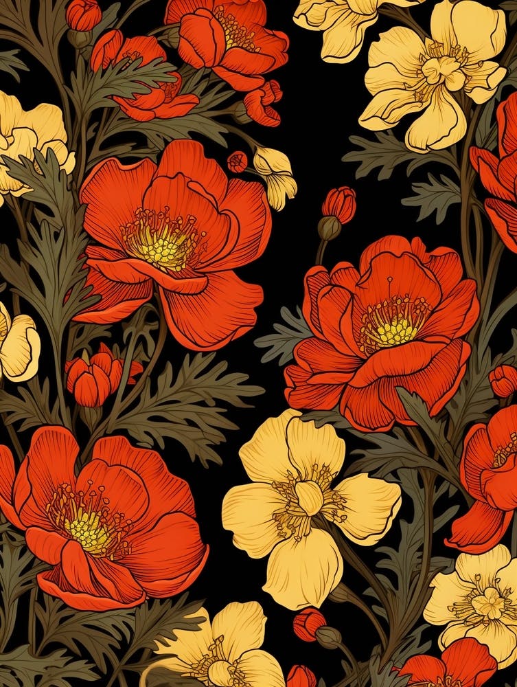 Winter Aconite 4 William Morris Style Winter Florals