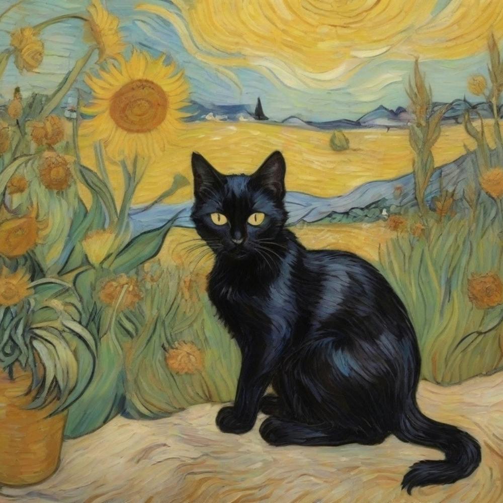 Cat In Sunflower Field