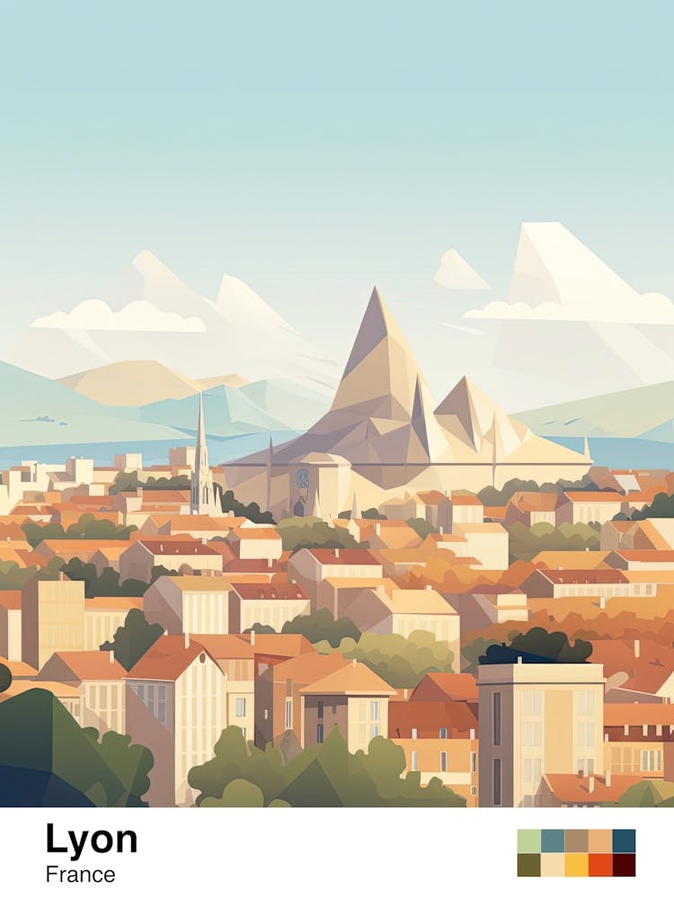 Lyon, Frankreich, Geometrische Illustration 3 Poster