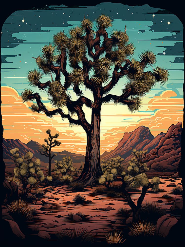  Retro Illustration Of A Joshua Tree With Starry Sky 2