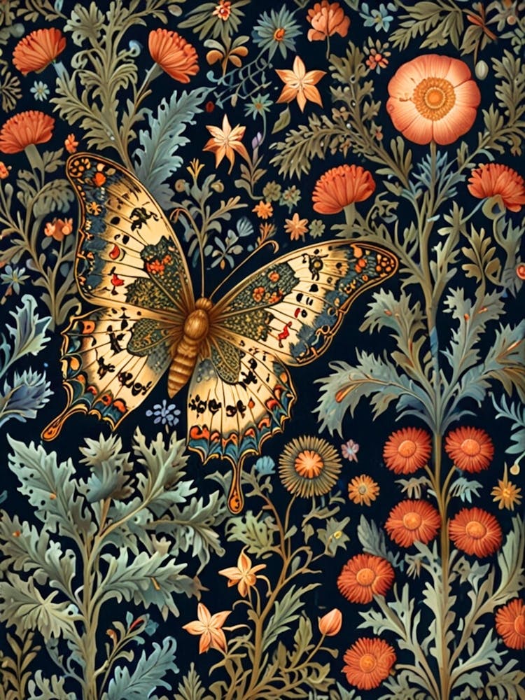 William Morris Butterfly And Flowers 2