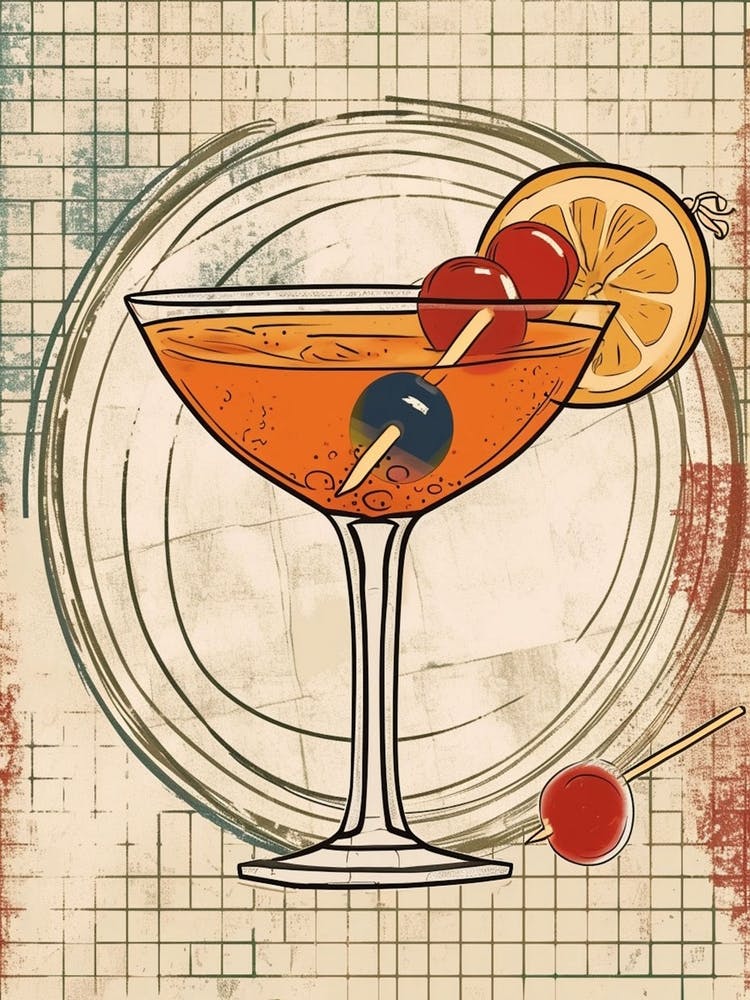 Manhattan Cocktail On A Tiled Background