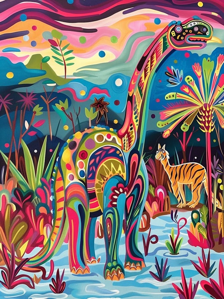 Colourful Abstract Wavy Dinosaur In The Wild