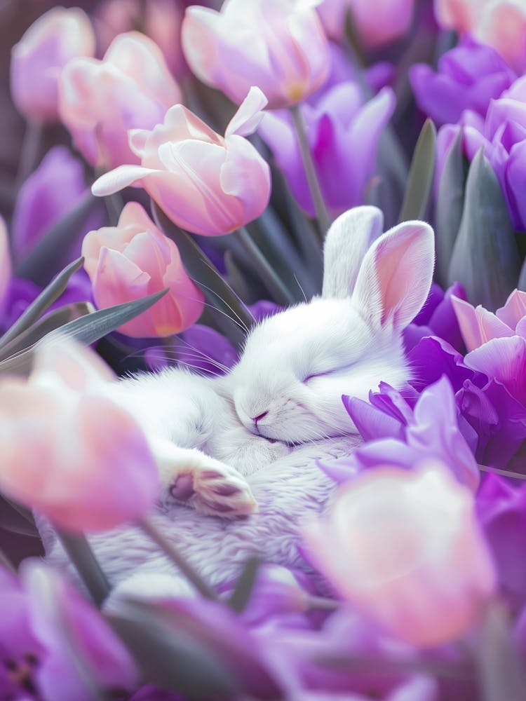 Bunny In Tulip Field