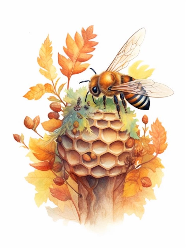 Honey Bee Beehive Watercolour Illustration 1