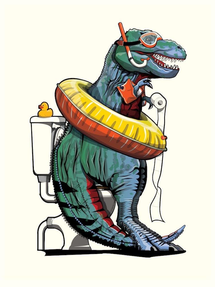 Tyrannosaurus Dinosaur on the Toilet