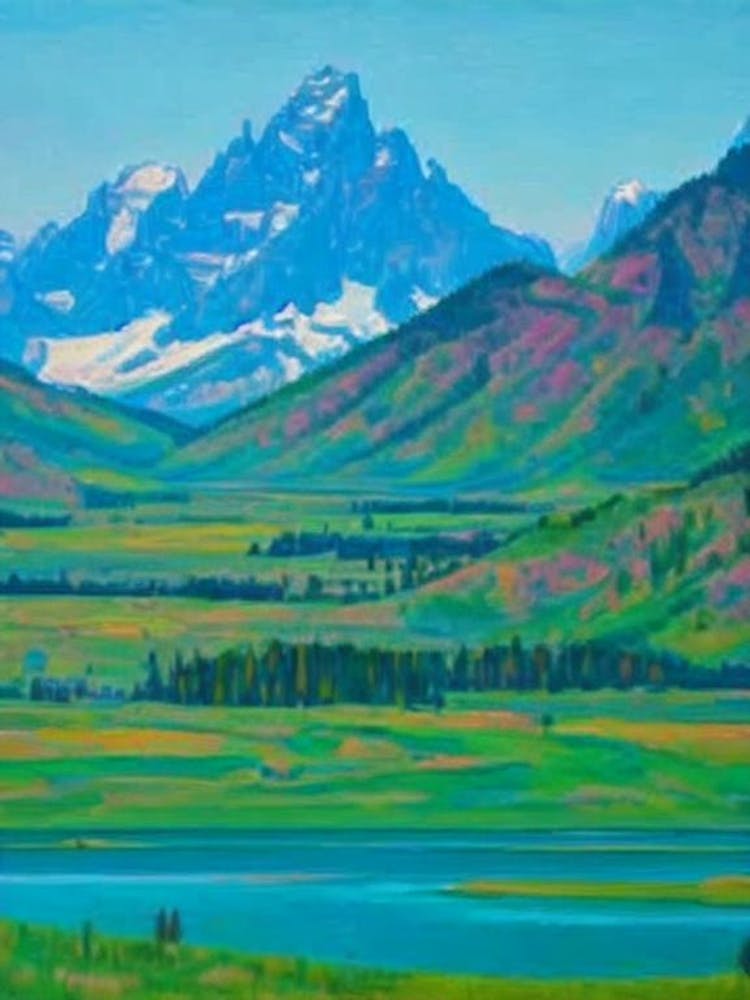 Grand Teton National Park United States Of America Blue Oil Painting 1 