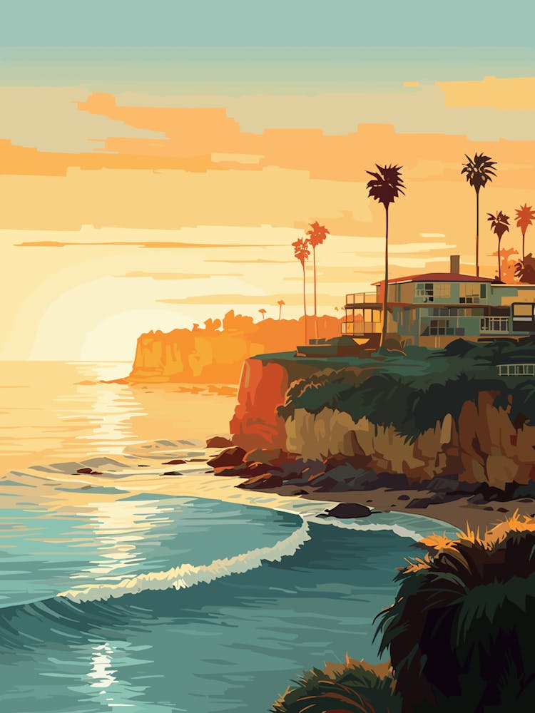 La Jolla Cove San Diego California Mediterranean Style Illustration 2