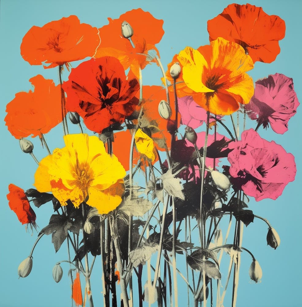 Andy Warhol Style Pop Art Flowers Flowers 3 Square