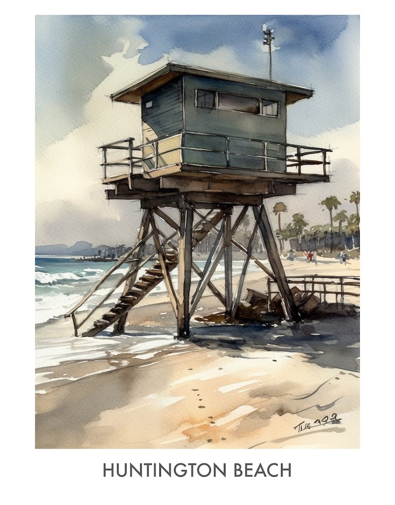 Huntington Beach Watercolor 3travel Poster