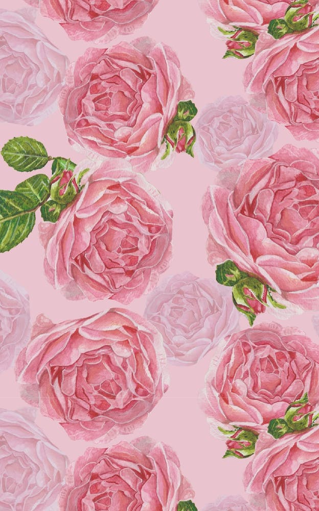 Beautiful Pink Hand Drawn Watercolor Roses Pattern