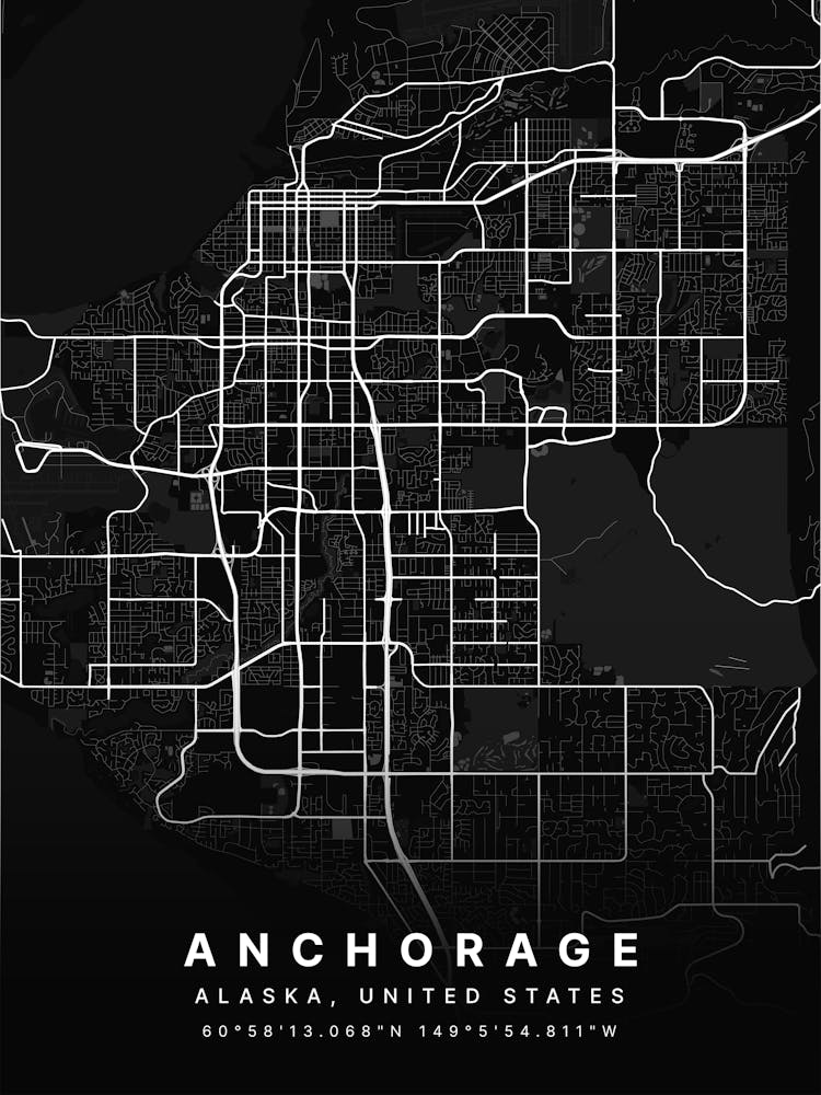 Anchorage Alaska USA Schwarze Karte
