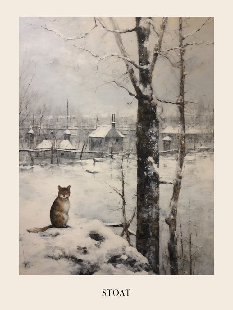 Vintage Winter Animal Painting Poster Stoat
