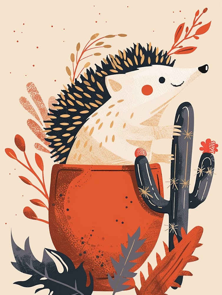 Hedgehog Cactus Minimalist Abstract Illustration 2
