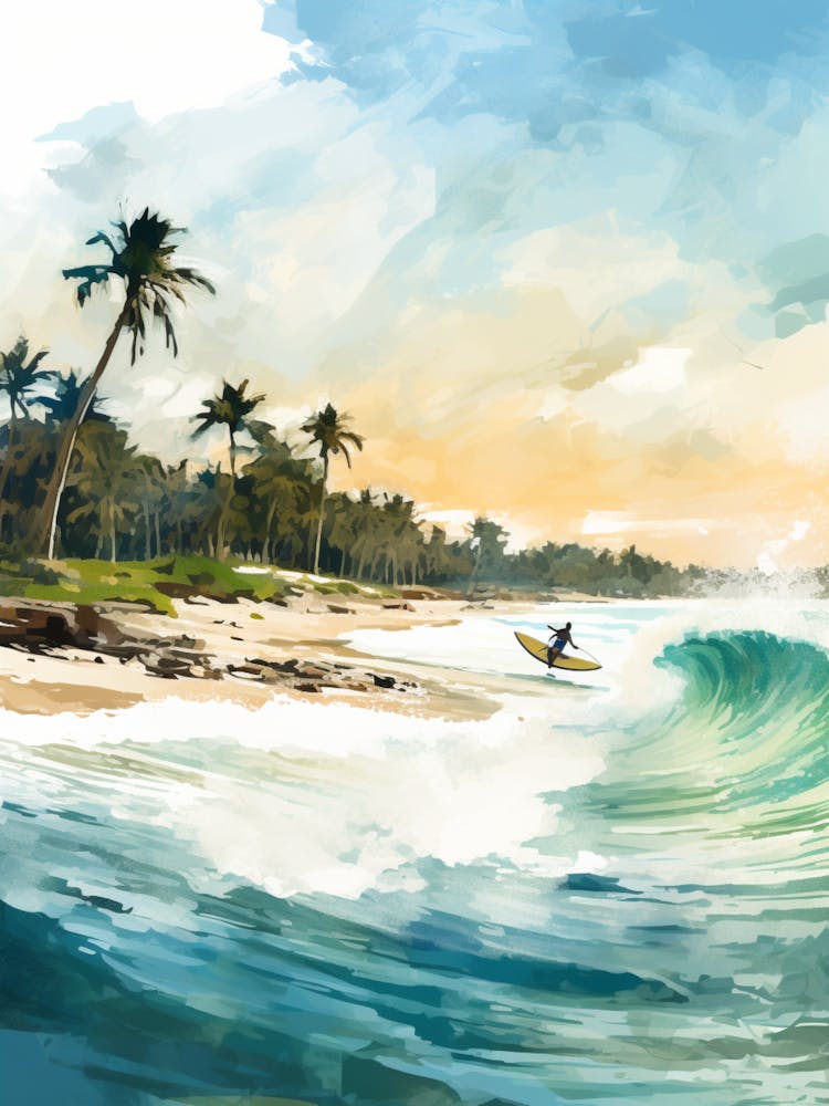 Surfing In A Wave On Tulum Beach, Riviera Maya Mexico 2