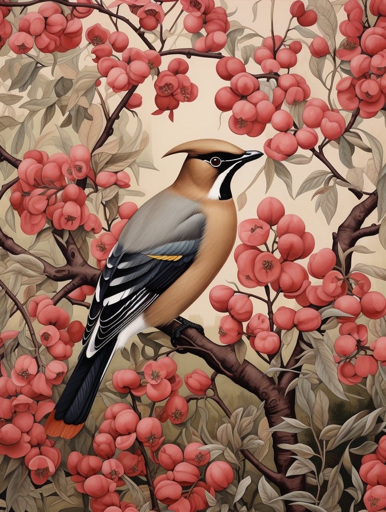 Dark And Moody Botanical Cedar Waxwing 1