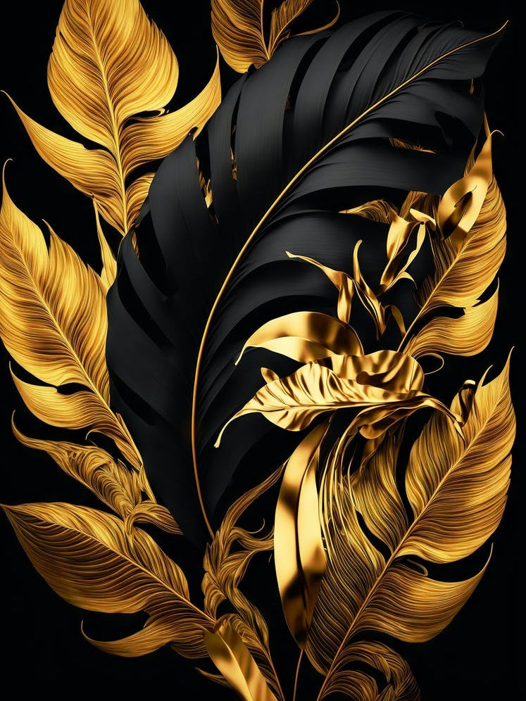 Gold Leaves On Black Background 2