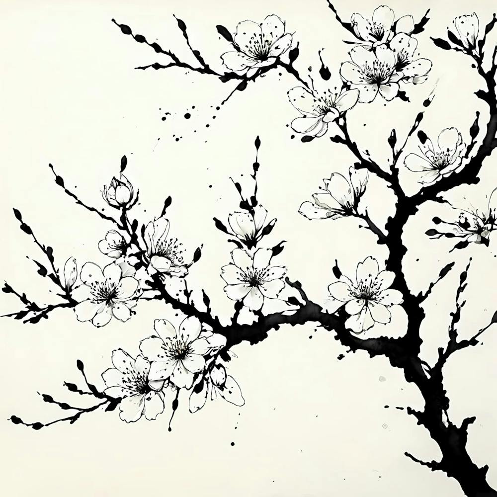 Abstract ink painting art of elegance flower with branches