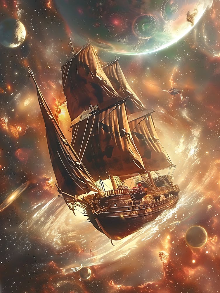 Fantasy Ship Floating in the Galaxy 16