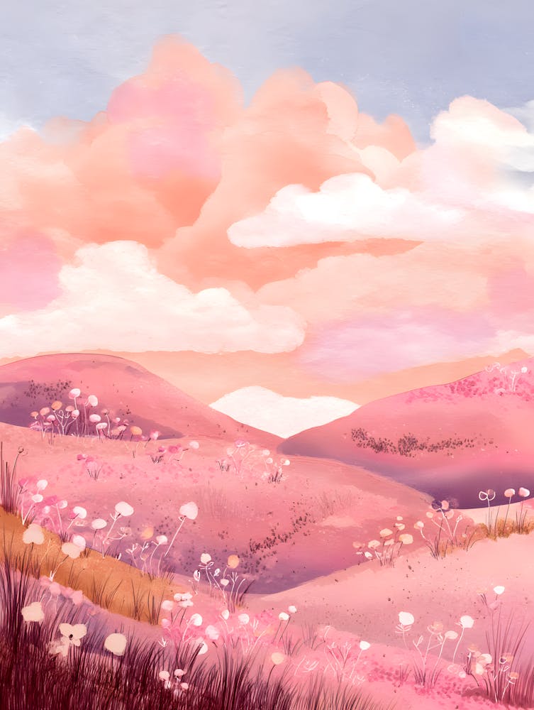 Wunderschöne heitere Hügellandschaft in Rosa